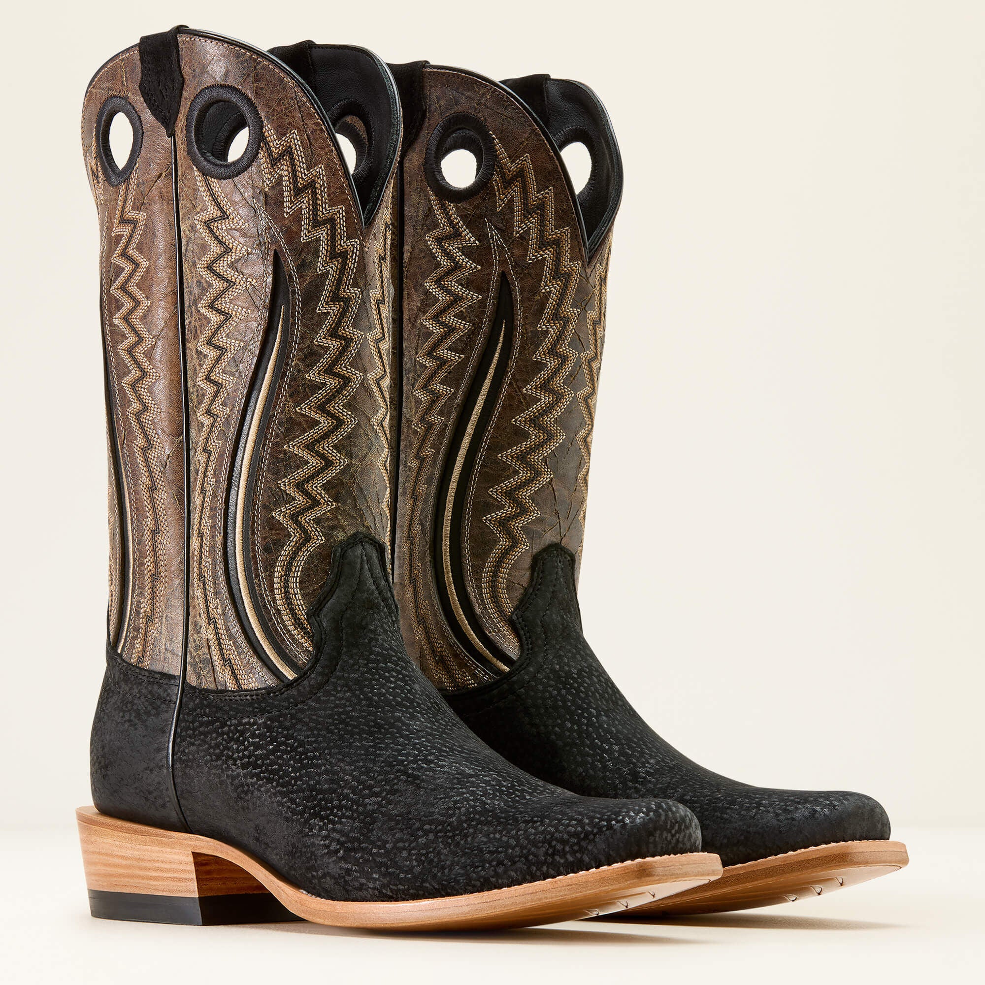 Futurity Dualin Narrow Cutter Toe Cowboy Boot Men - BLACK CARPINCHO/DARK STONE