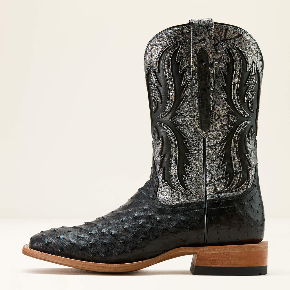 Drifter Cowboy Boot Men - BLACK FULL QUILL OSTRICH/SILVER METALLIC