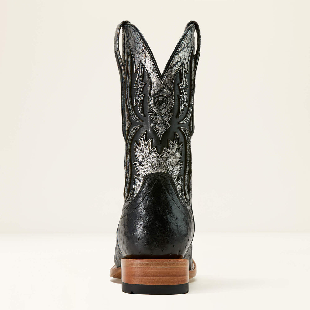 Drifter Cowboy Boot Men - BLACK FULL QUILL OSTRICH/SILVER METALLIC