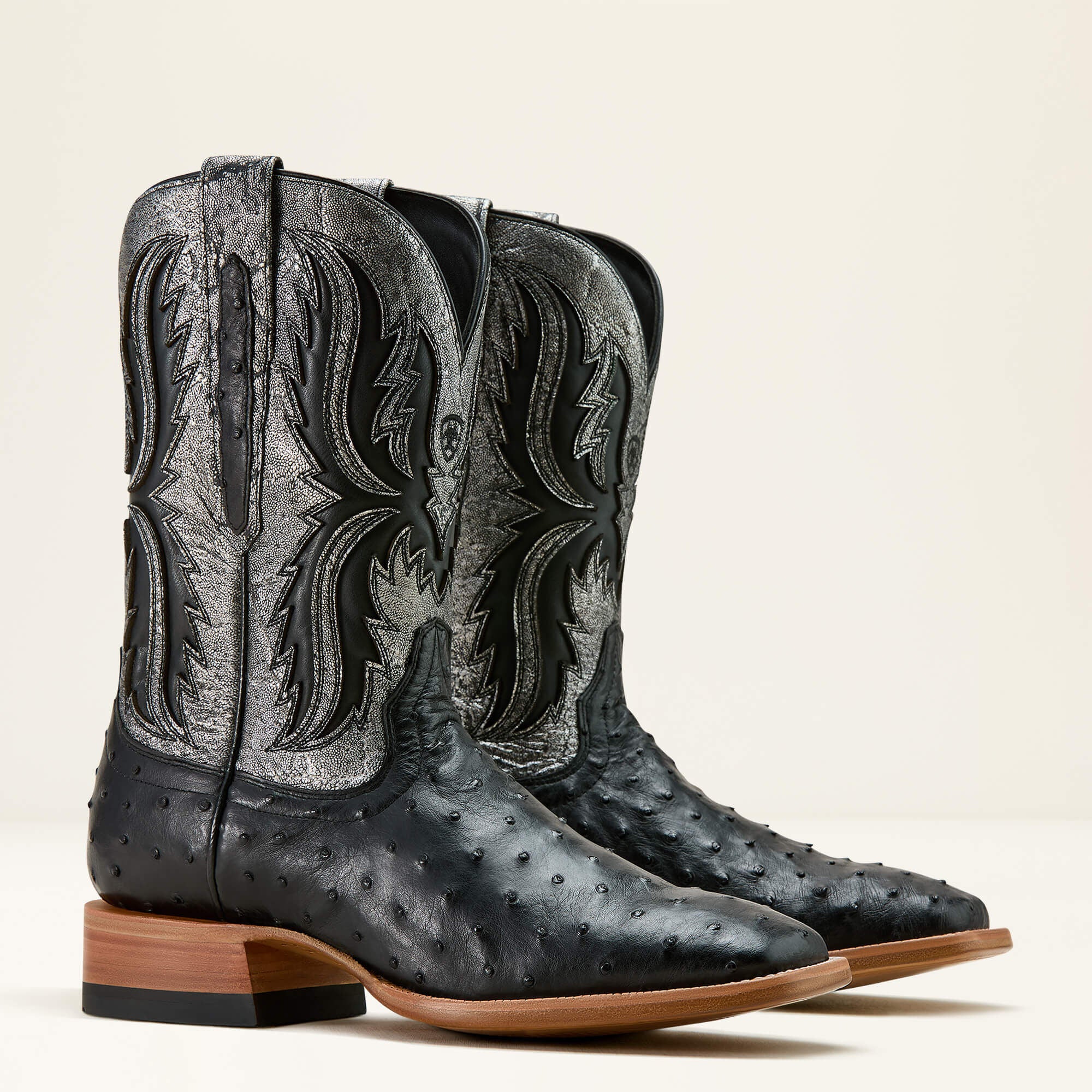 Drifter Cowboy Boot Men - BLACK FULL QUILL OSTRICH/SILVER METALLIC