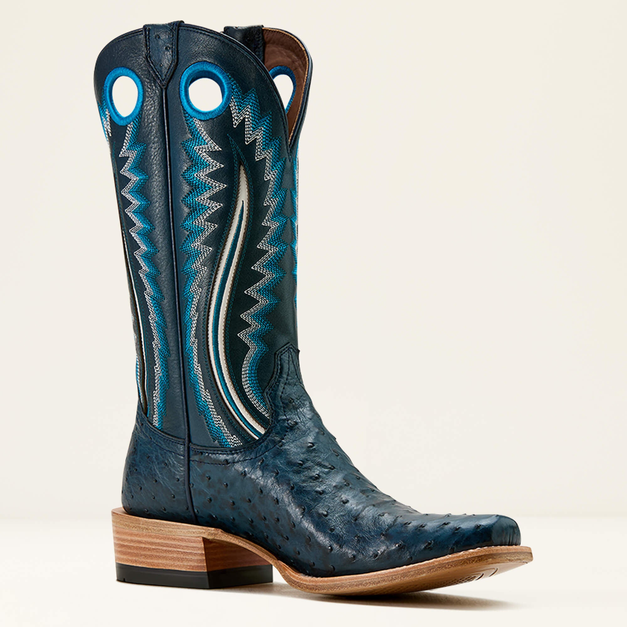 Futurity Outlaw Cowboy Boot Men - BLUE FULL QUILL OSTRICH/STONE BLUE