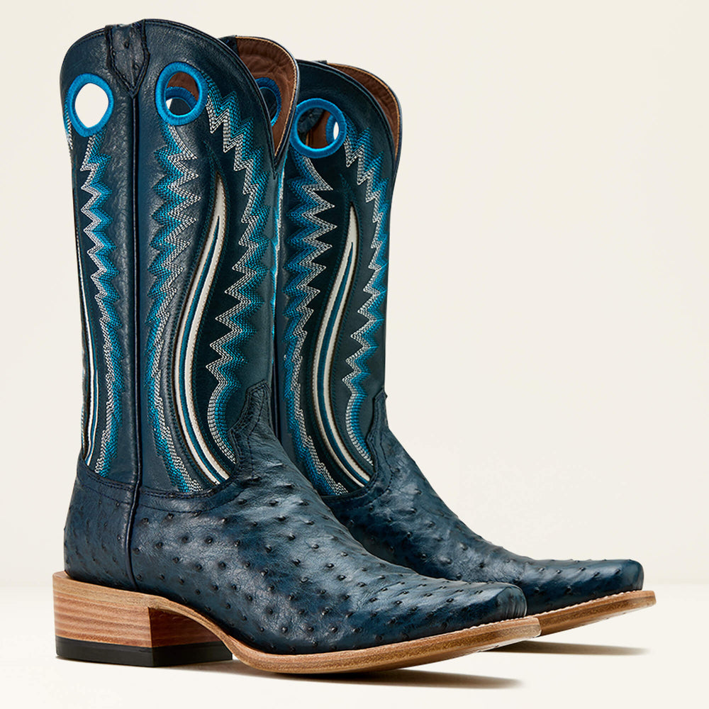 Futurity Outlaw Cowboy Boot Men - BLUE FULL QUILL OSTRICH/STONE BLUE