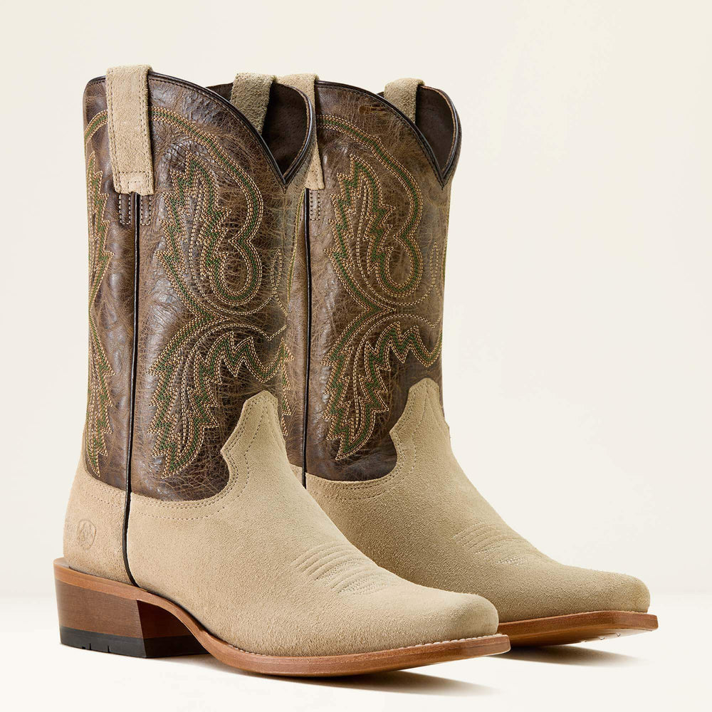 Futurity Cashout Narrow Cutter Toe Cowboy Boot Men - BONE ROUGHOUT/BITTER CHOCOLATE