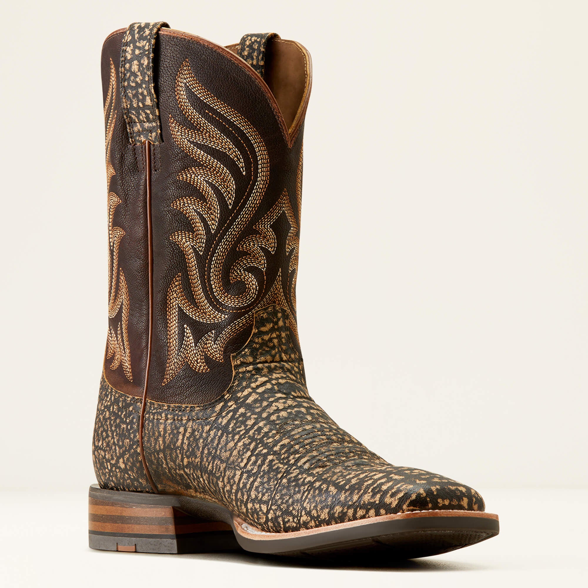 Cattle Call Wide Square Toe Cowboy Boot Men - MUDDY ELEPHANT PRINT/DARK CHOCOLATE