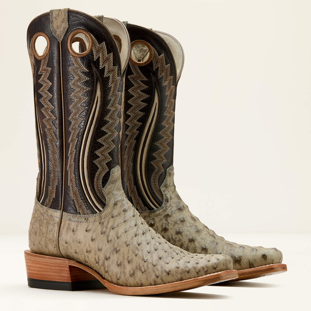 Futurity Outlaw Cowboy Boot Men - PLATINUM FULL QUILL OSTRICH/TOFFEE CRUNC