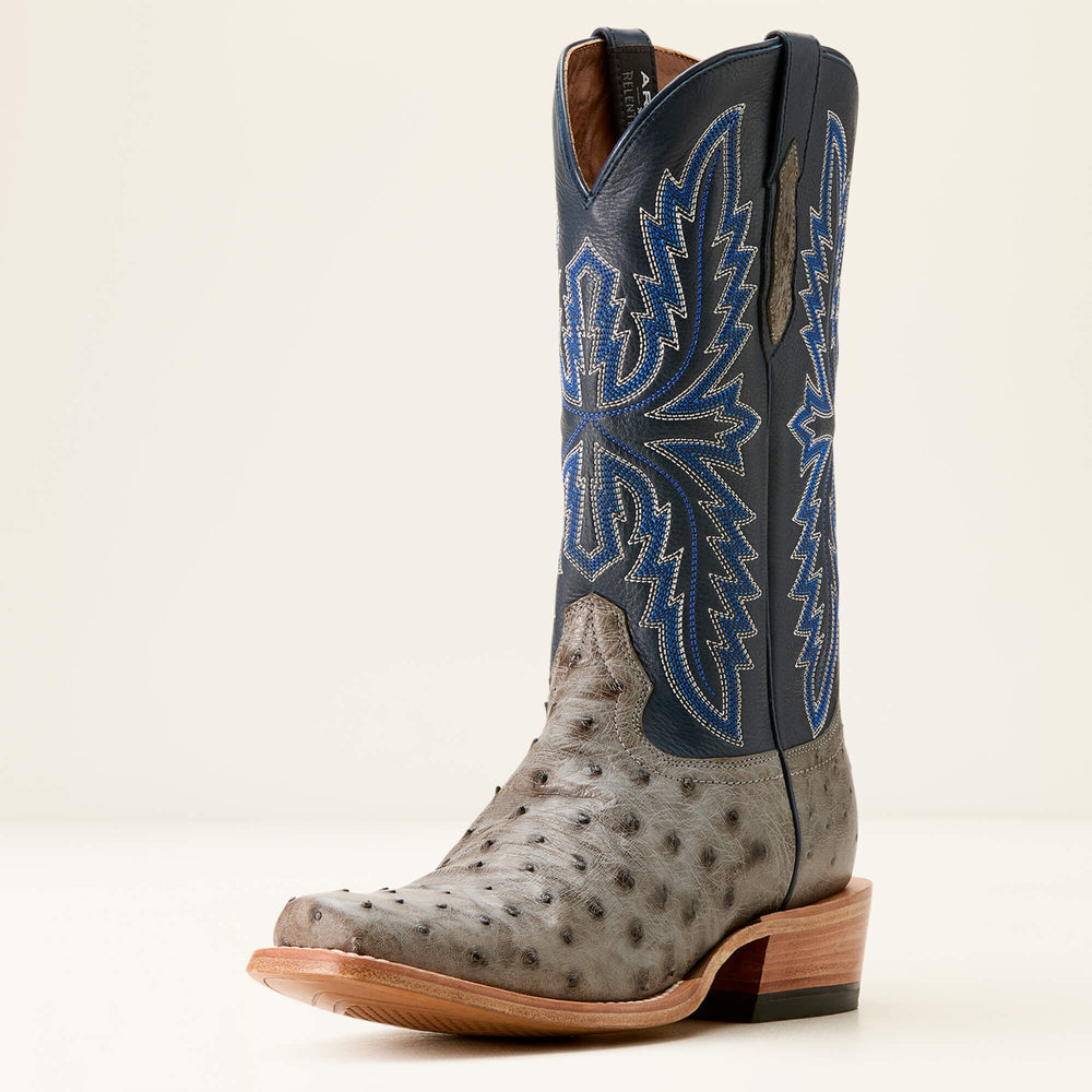 Futurity Relentless Buckles Cowboy Boot Men - GREY FULL QUILL OSTRICH/BARK BLUE