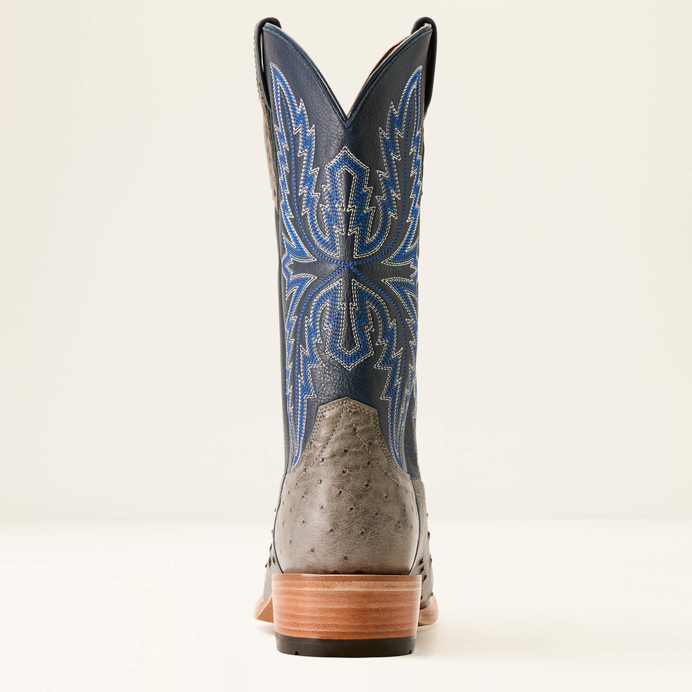 Futurity Relentless Buckles Cowboy Boot Men - GREY FULL QUILL OSTRICH/BARK BLUE