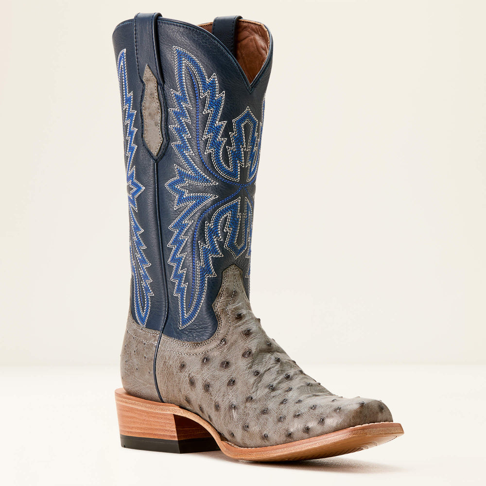 Futurity Relentless Buckles Cowboy Boot Men - GREY FULL QUILL OSTRICH/BARK BLUE
