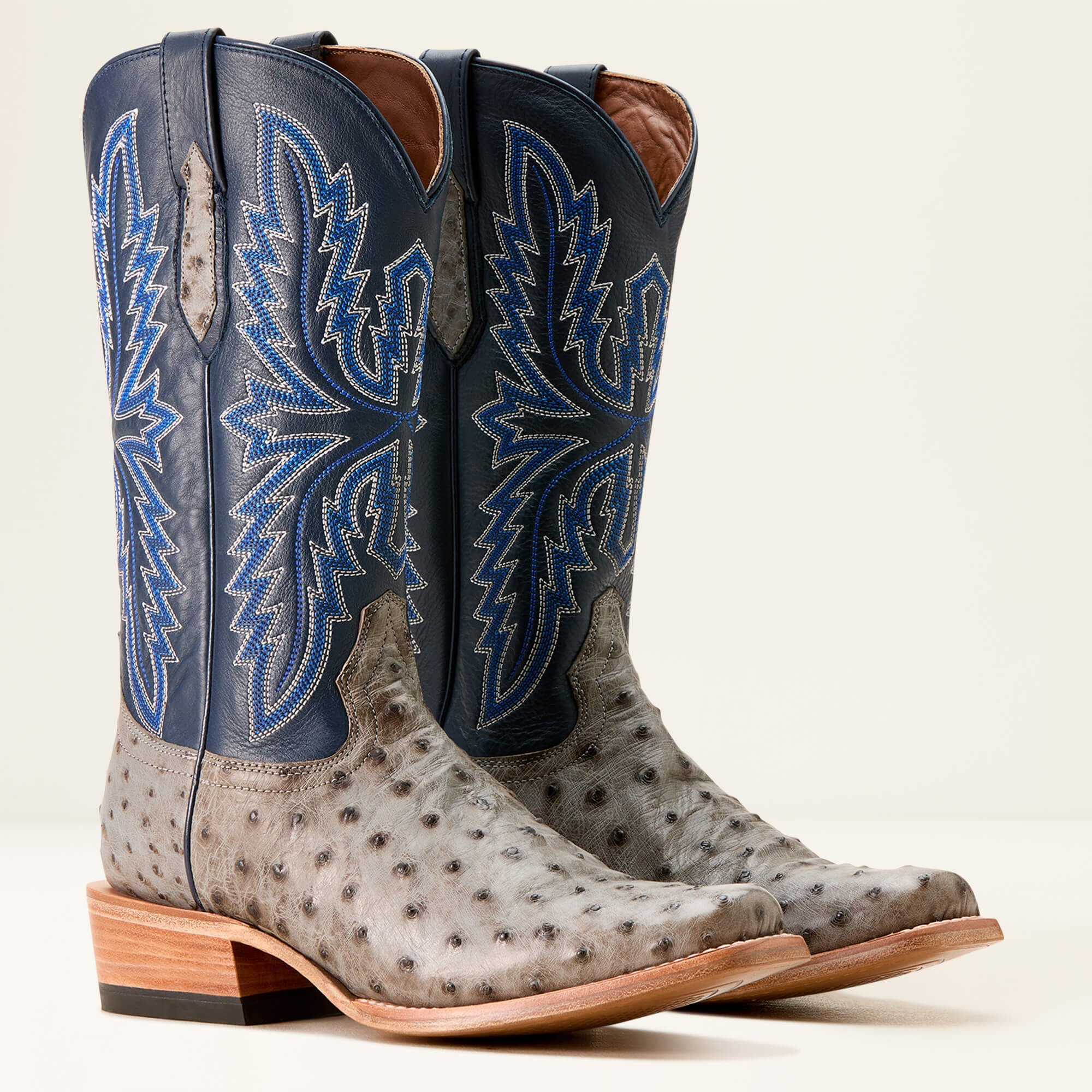 Futurity Relentless Buckles Cowboy Boot Men - GREY FULL QUILL OSTRICH/BARK BLUE