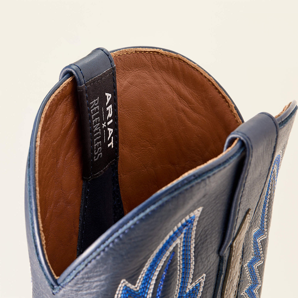 Futurity Relentless Buckles Cowboy Boot Men - GREY FULL QUILL OSTRICH/BARK BLUE