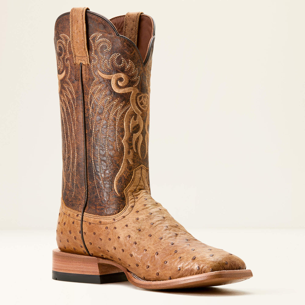 Rio Cowboy Boot Men - HONEY TAN FULL QUILL OSTRICH/CHESTNUT BR