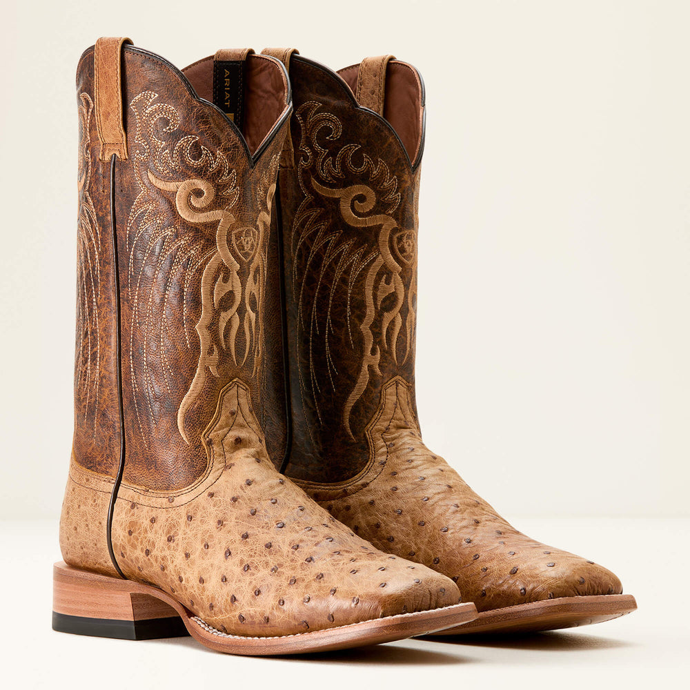 Rio Cowboy Boot Men - HONEY TAN FULL QUILL OSTRICH/CHESTNUT BR