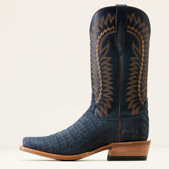 Futurity Finalist Narrow Cutter Toe Cowboy Boot Men - NAVY SUEDED CAIMAN BELLY/PREMIUM DENIM
