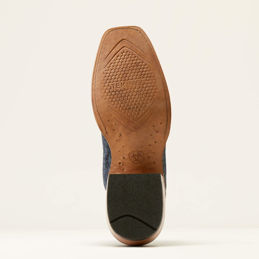 Futurity Finalist Narrow Cutter Toe Cowboy Boot Men - NAVY SUEDED CAIMAN BELLY/PREMIUM DENIM