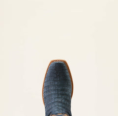 Futurity Finalist Narrow Cutter Toe Cowboy Boot Men - NAVY SUEDED CAIMAN BELLY/PREMIUM DENIM