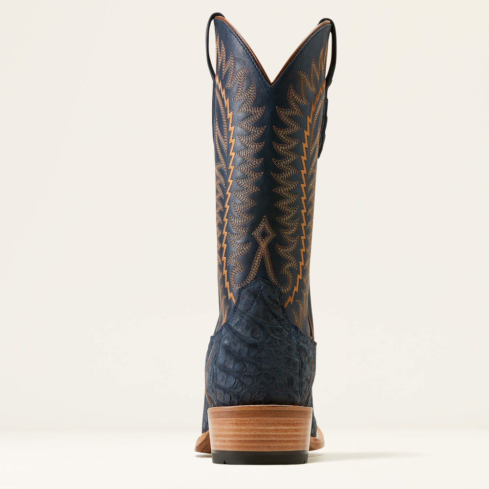 Futurity Finalist Narrow Cutter Toe Cowboy Boot Men - NAVY SUEDED CAIMAN BELLY/PREMIUM DENIM