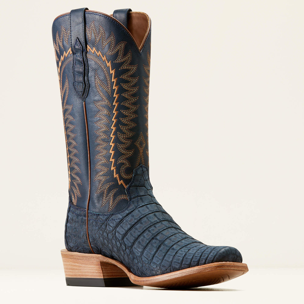 Futurity Finalist Narrow Cutter Toe Cowboy Boot Men - NAVY SUEDED CAIMAN BELLY/PREMIUM DENIM
