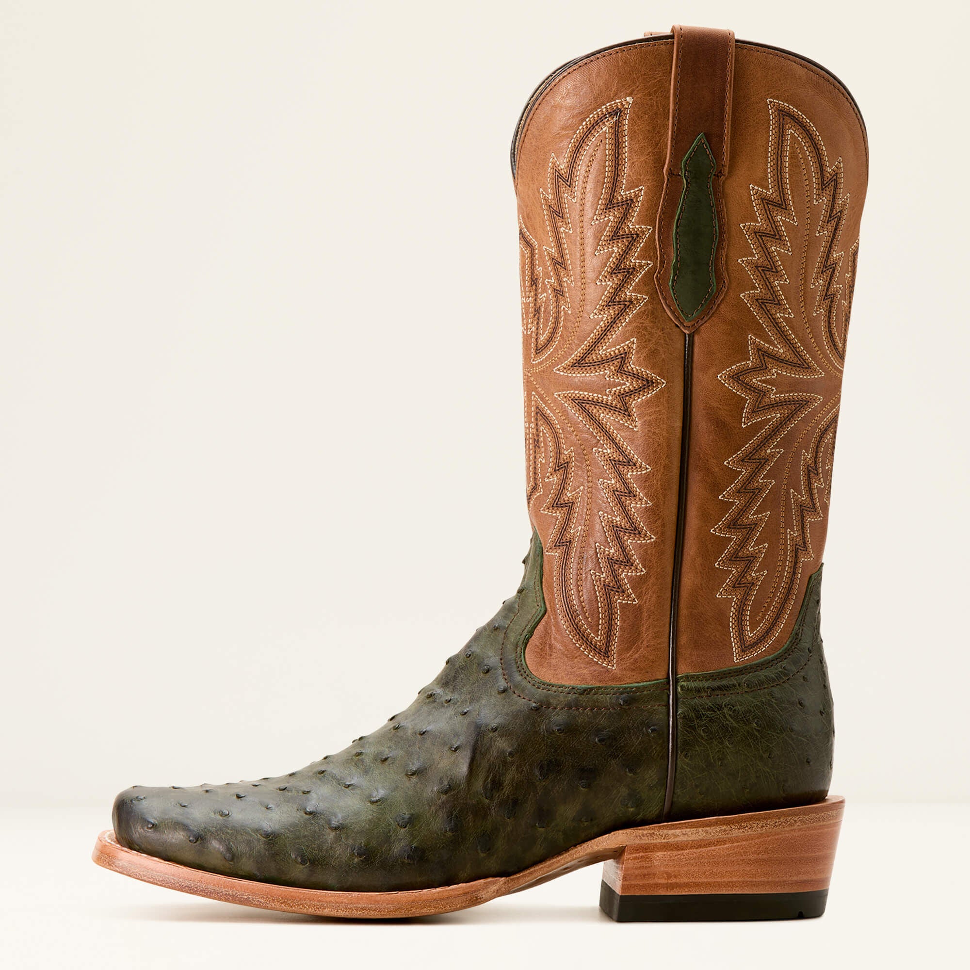 Futurity Relentless Buckles Cowboy Boot Men - OLIVE FULL QUILL OSTRICH/WINDSOR TAN