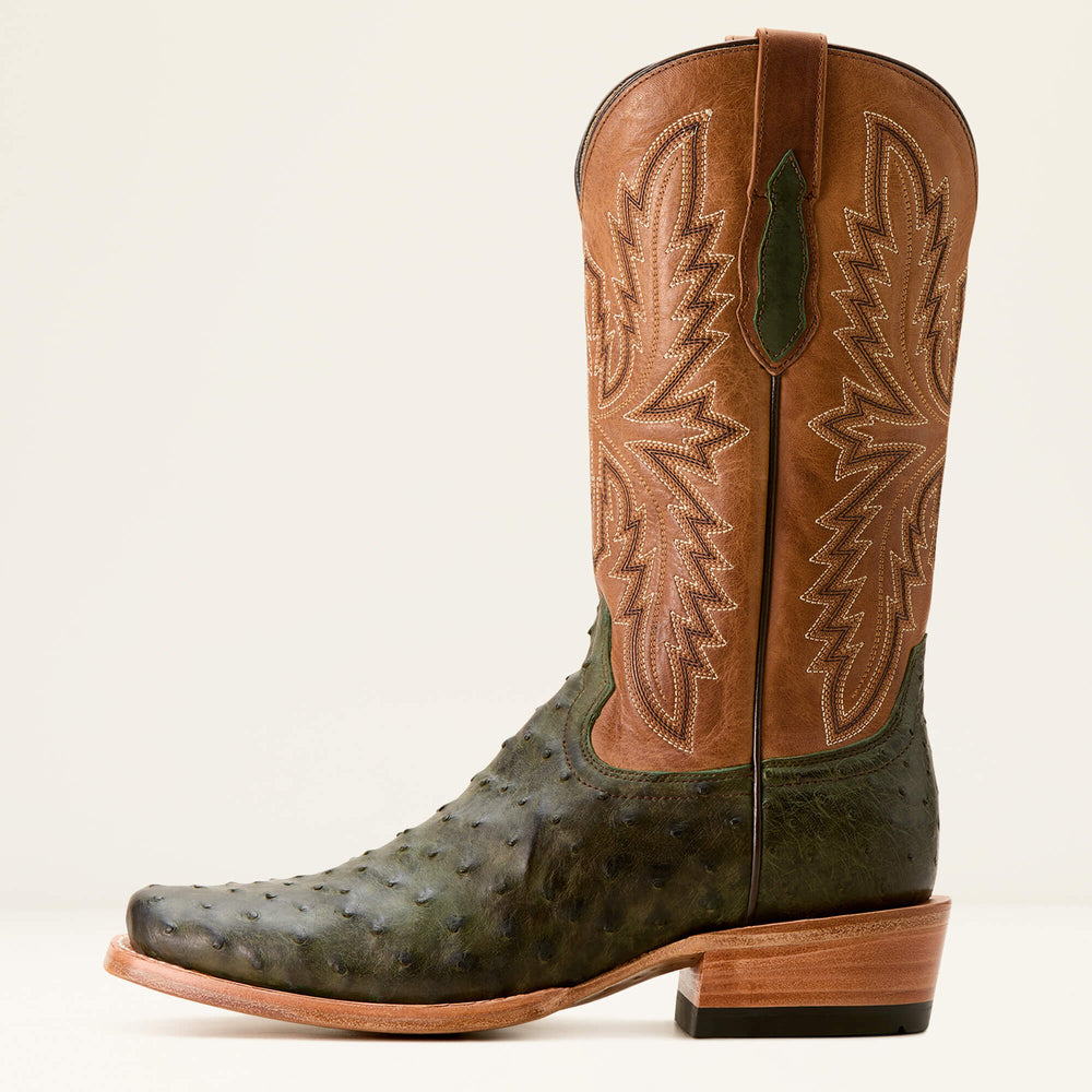 Futurity Relentless Buckles Cowboy Boot Men - OLIVE FULL QUILL OSTRICH/WINDSOR TAN