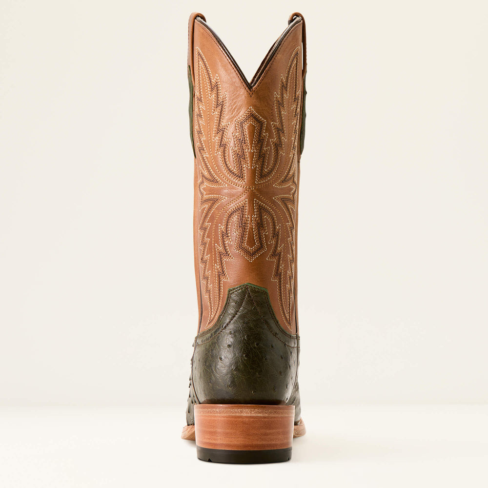 Futurity Relentless Buckles Cowboy Boot Men - OLIVE FULL QUILL OSTRICH/WINDSOR TAN