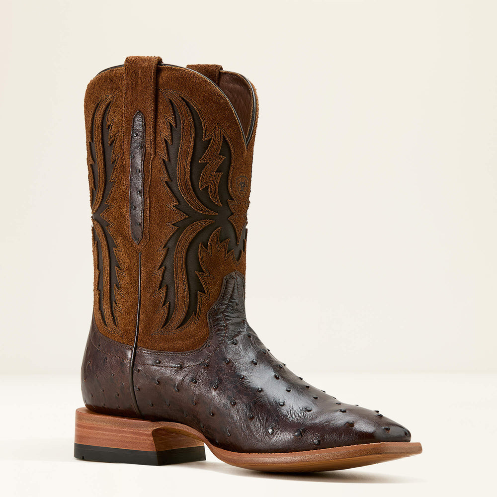 Drifter Cowboy Boot Men - ESPRESSO FULL QUILL OSTRICH/TAN SUEDE