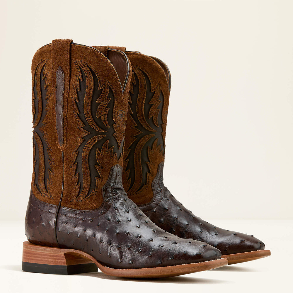 Drifter Cowboy Boot Men - ESPRESSO FULL QUILL OSTRICH/TAN SUEDE