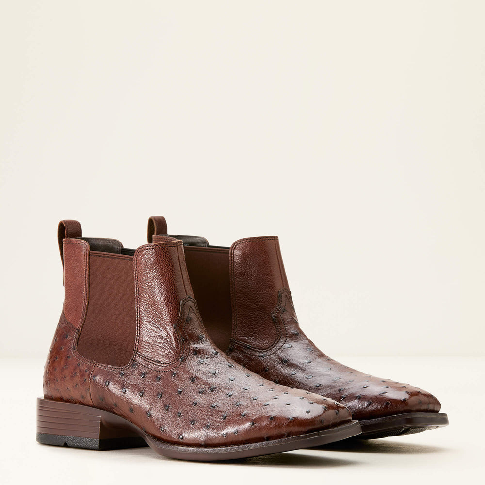 Booker Chelsea Wide Square Toe Western Boot Men - ANTIQUE TABAC FULL QUILL OSTRI