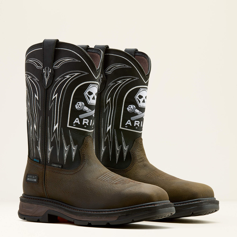 WorkHog XT Bolt Skull Waterproof Wide Square Toe Carbon Toe Work Boot Men - IRON COFFEE/BLACK