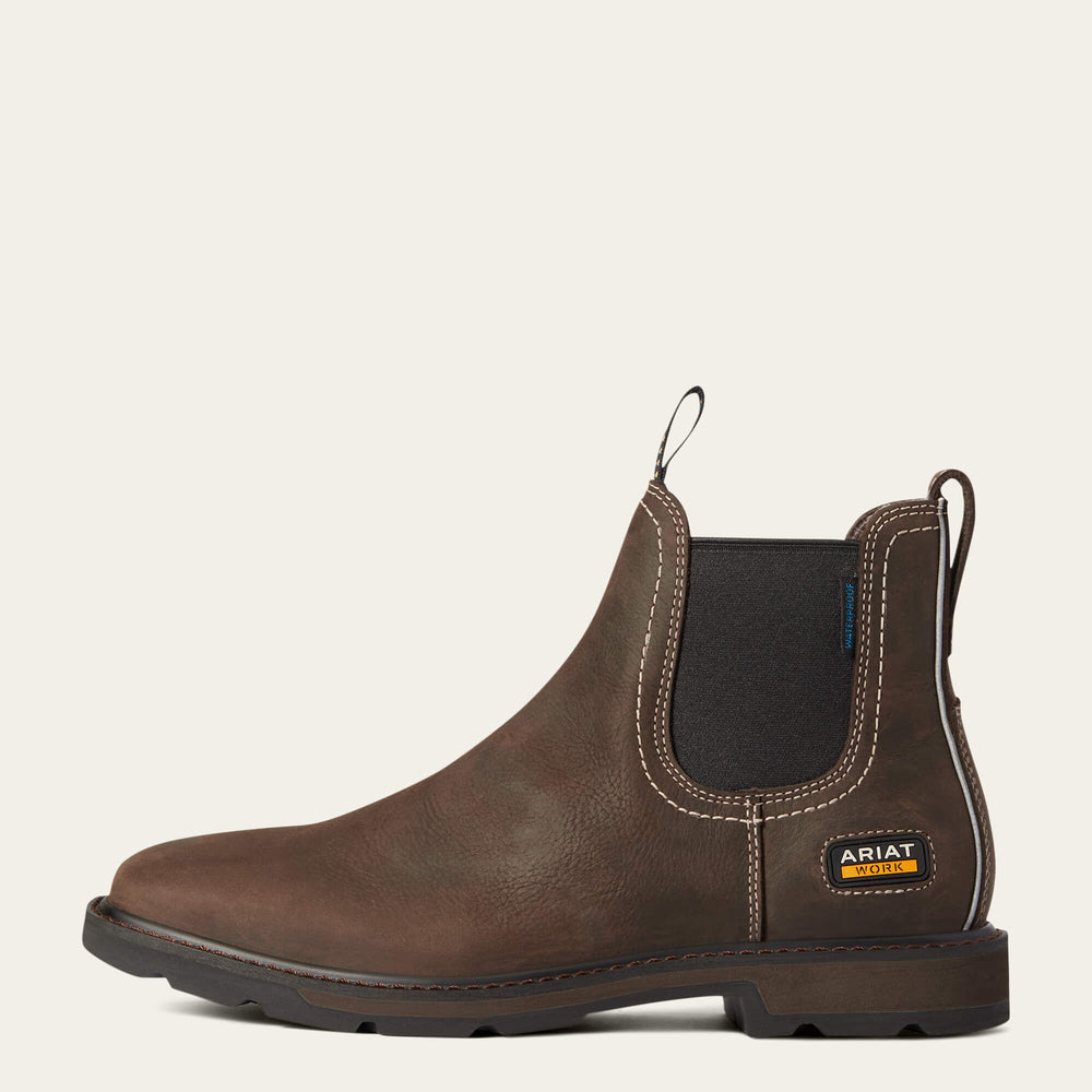 Groundbreaker Chelsea Wide Square Toe Waterproof Work Boot Men - DARK BROWN