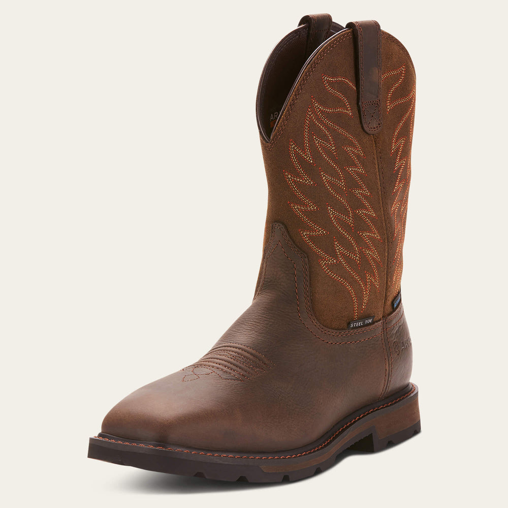Groundbreaker Wide Square Toe Waterproof Steel Toe Work Boot Men - DARK BROWN