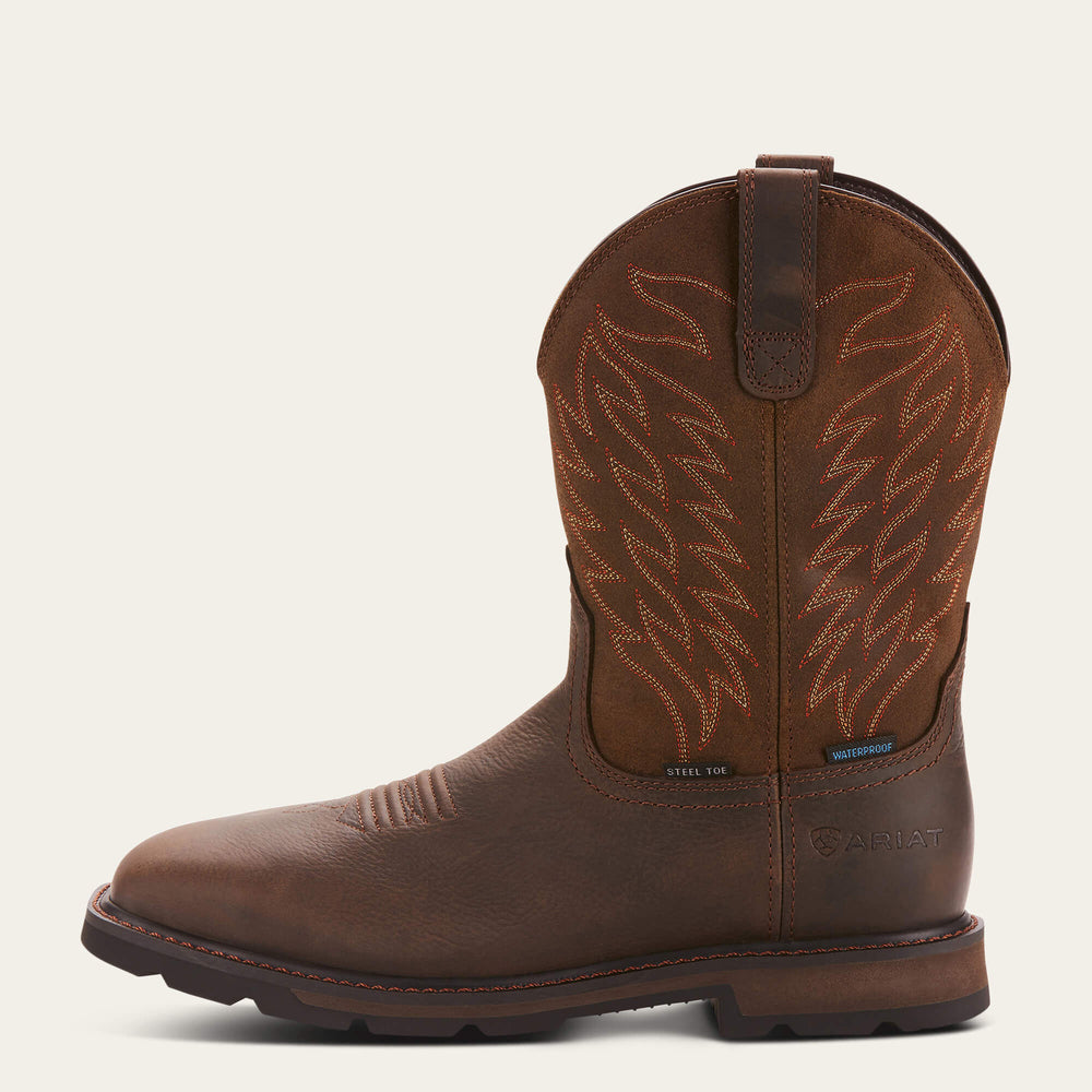 Groundbreaker Wide Square Toe Waterproof Steel Toe Work Boot Men - DARK BROWN