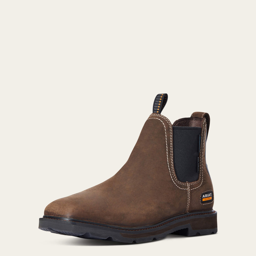 Groundbreaker Chelsea Wide Square Toe Waterproof Steel Toe Work Boot Men - DARK BROWN