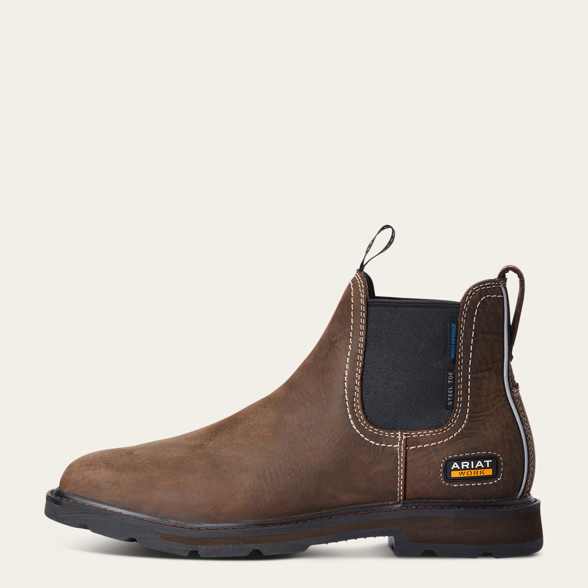 Groundbreaker Chelsea Wide Square Toe Waterproof Steel Toe Work Boot Men - DARK BROWN