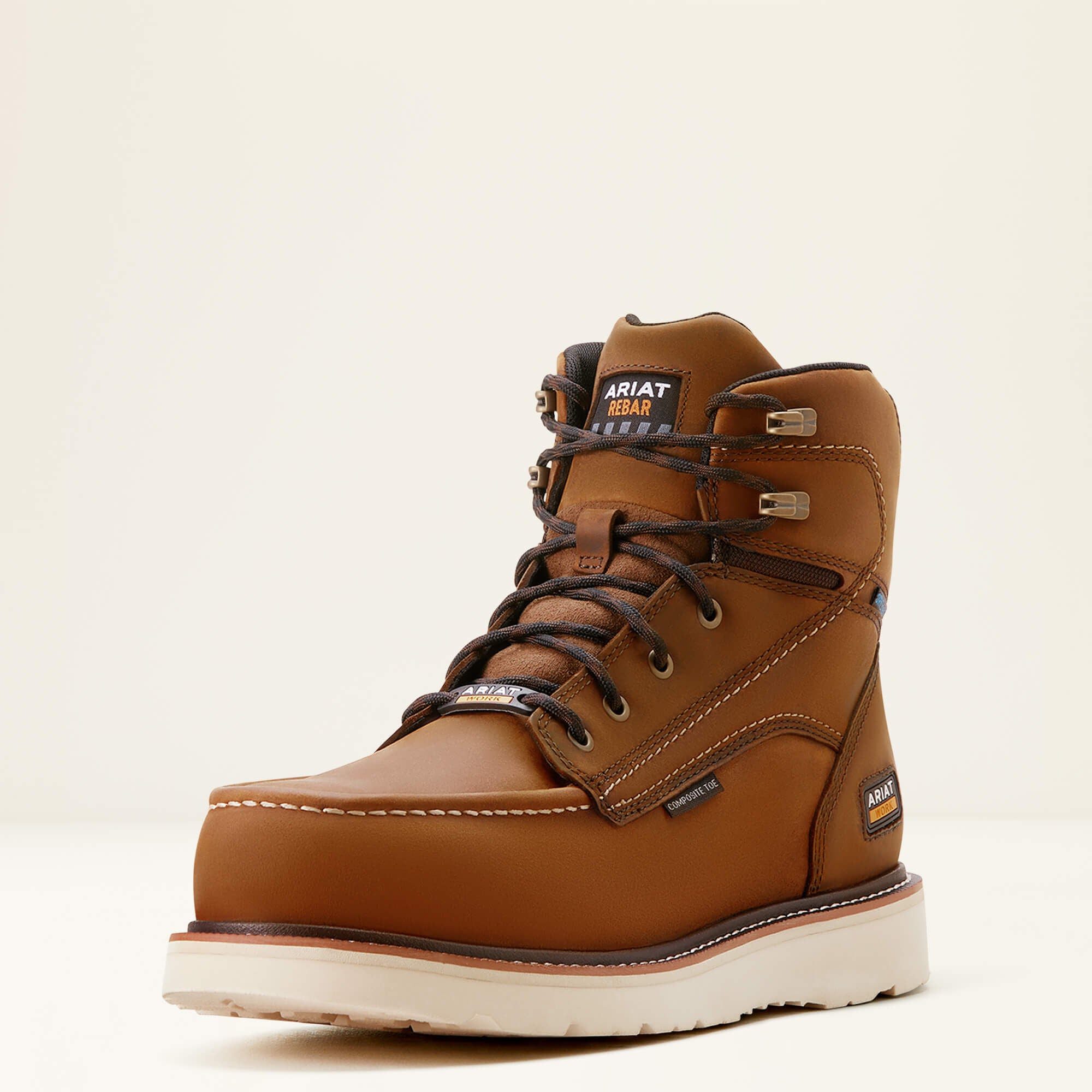 Rebar Wedge Moc Toe 6" Waterproof Composite Toe Work Boot Men - DISTRESSED BROWN