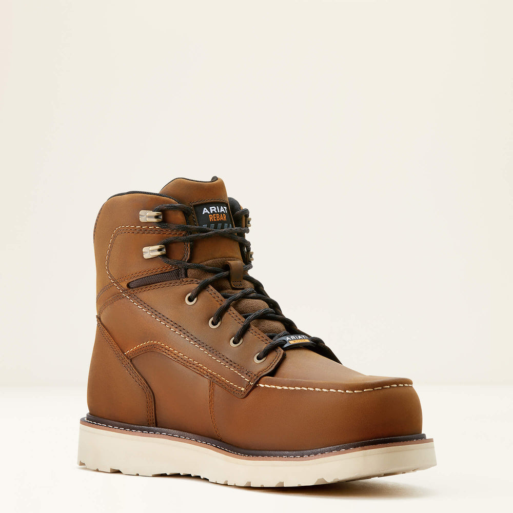 Rebar Wedge Moc Toe 6" Waterproof Composite Toe Work Boot Men - DISTRESSED BROWN