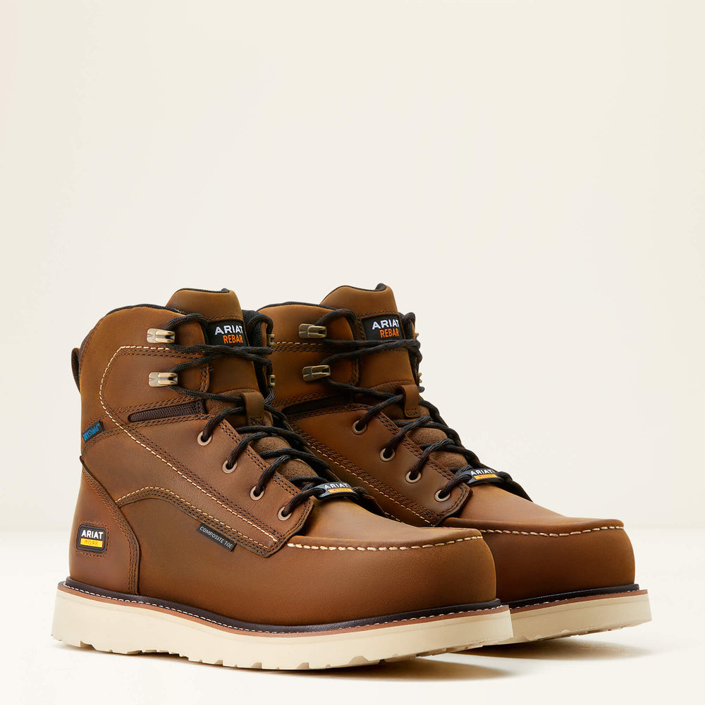Rebar Wedge Moc Toe 6" Waterproof Composite Toe Work Boot Men - DISTRESSED BROWN