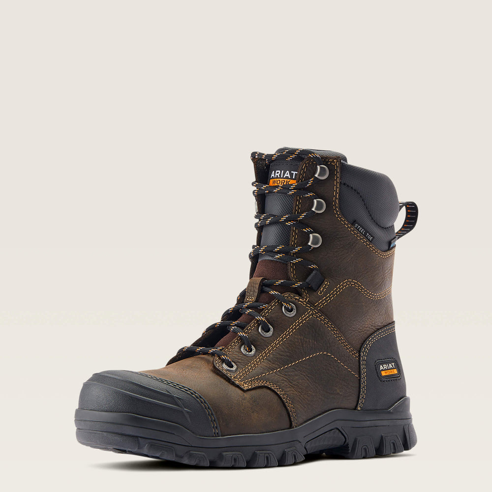 Treadfast 8" Waterproof Steel Toe Work Boot Men - DARK BROWN