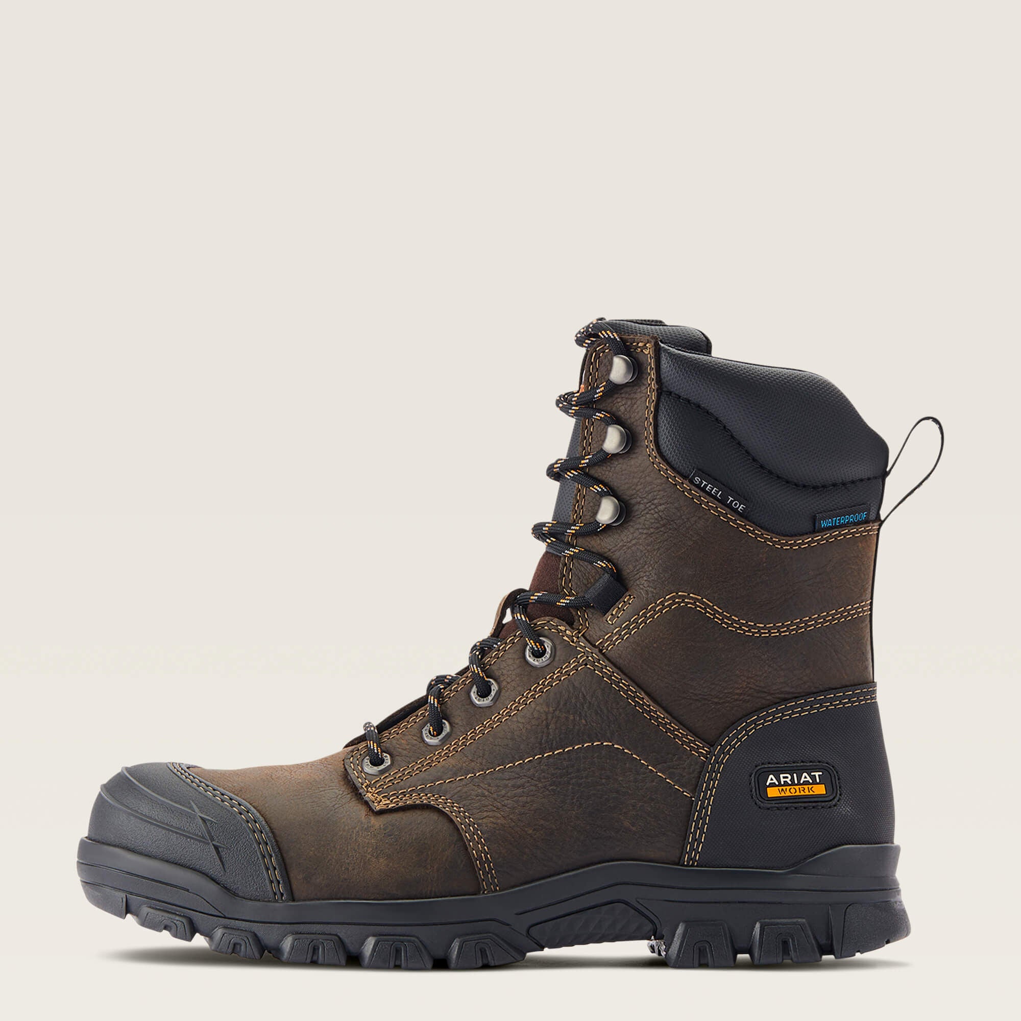 Treadfast 8" Waterproof Steel Toe Work Boot Men - DARK BROWN