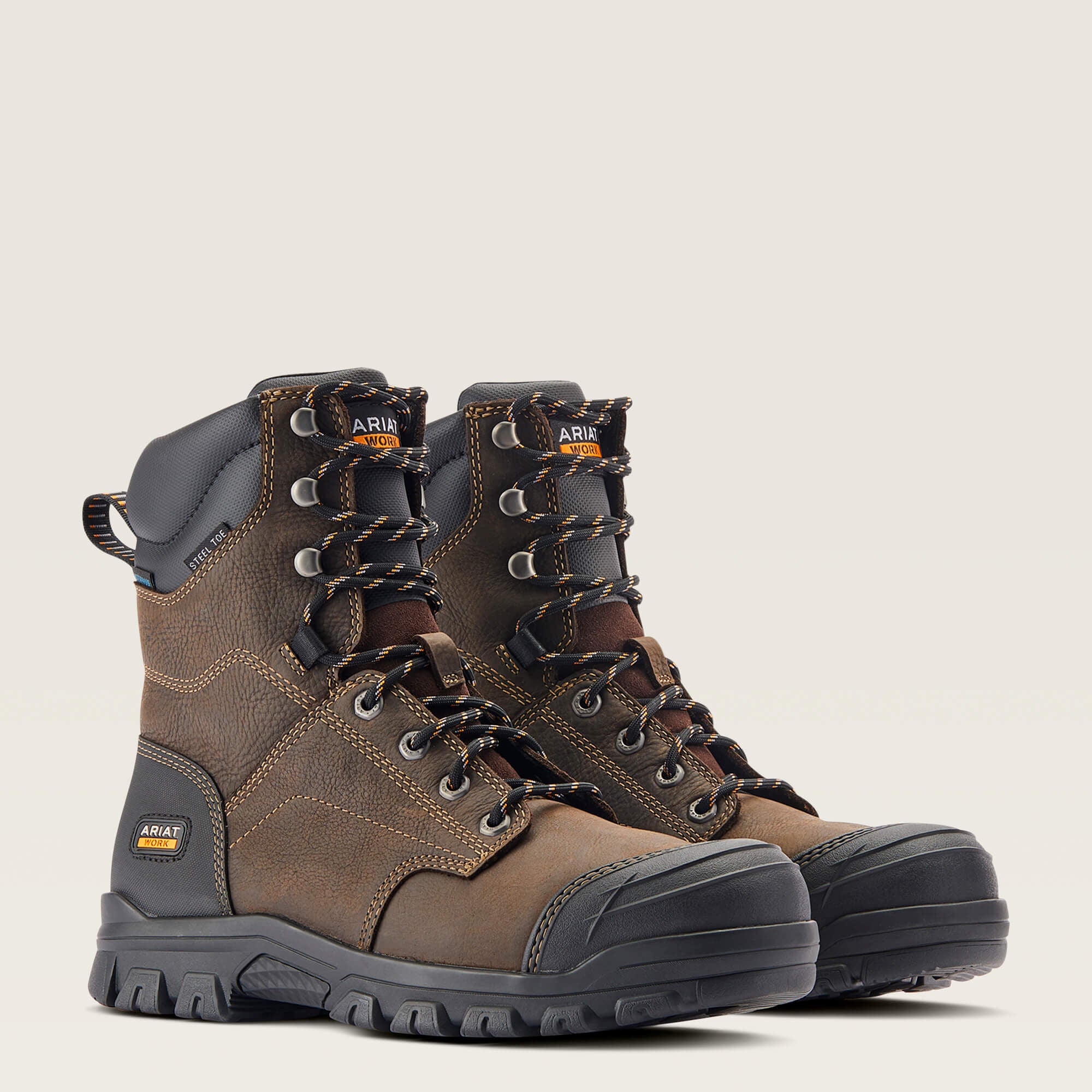 Treadfast 8" Waterproof Steel Toe Work Boot Men - DARK BROWN