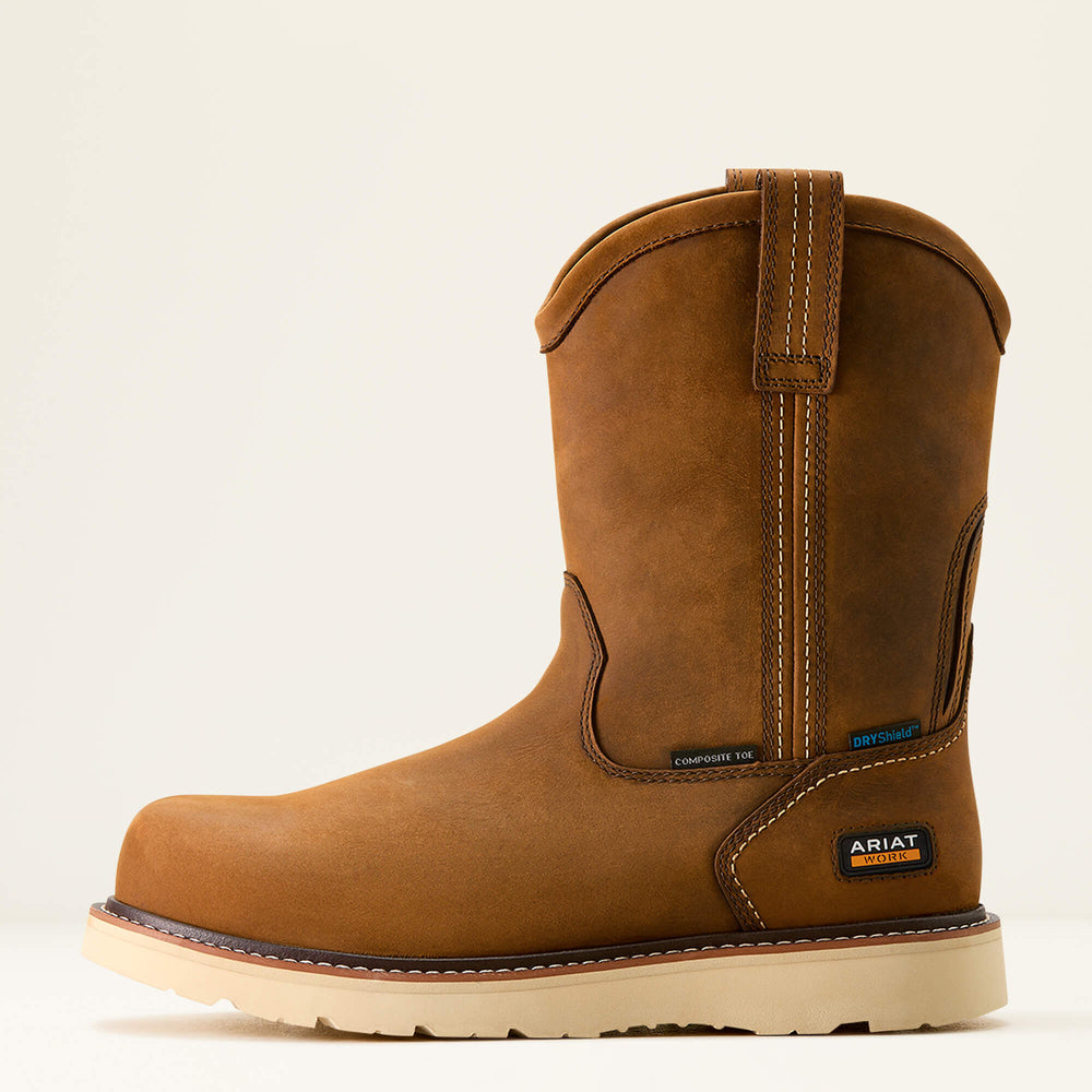 Rebar Wedge Pull-On Waterproof Composite Toe Work Boot Men - DISTRESSED BROWN