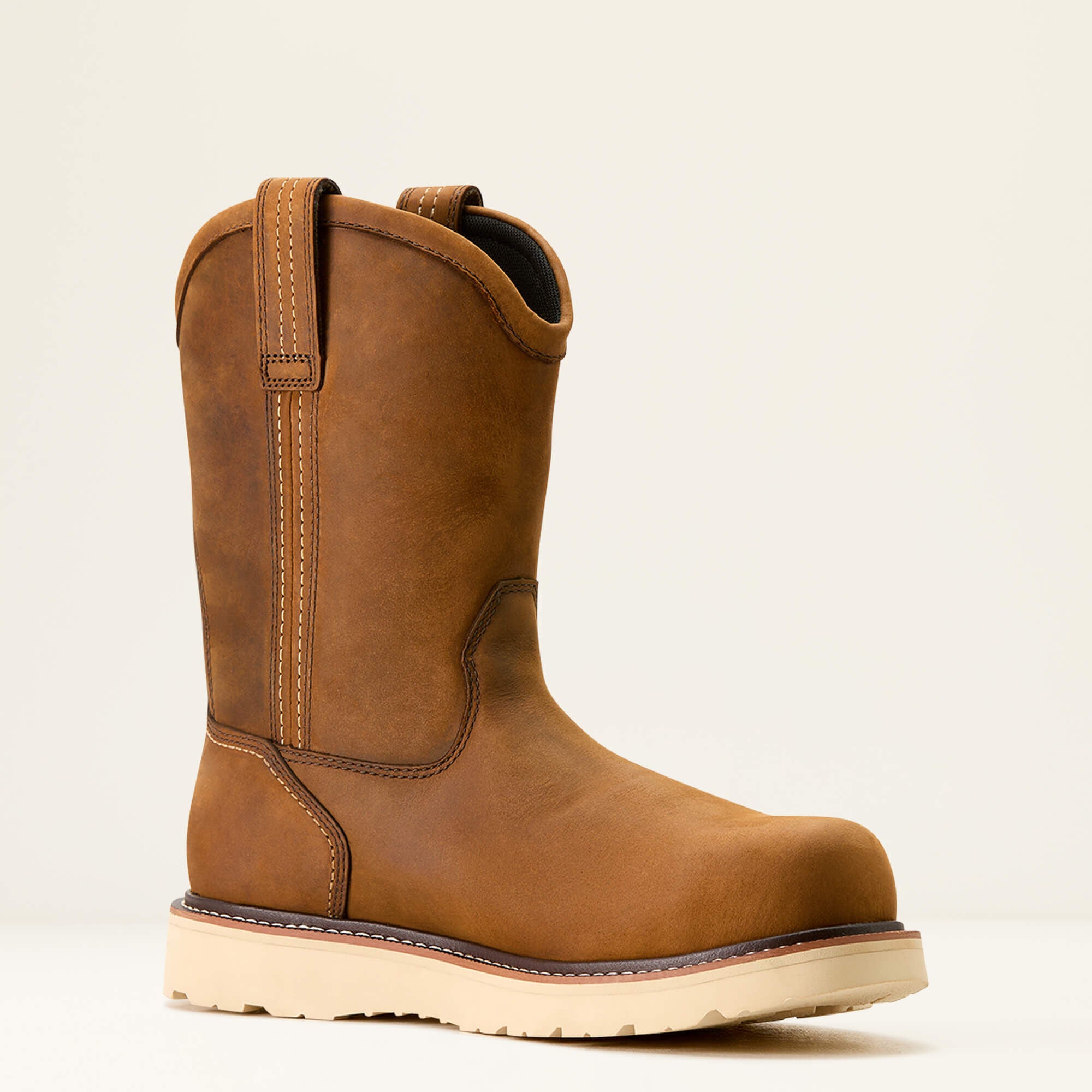 Rebar Wedge Pull-On Waterproof Composite Toe Work Boot Men - DISTRESSED BROWN
