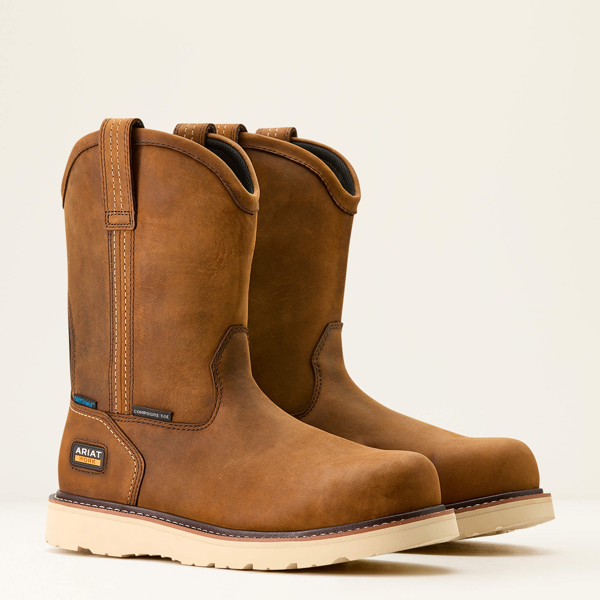 Rebar Wedge Pull-On Waterproof Composite Toe Work Boot Men - DISTRESSED BROWN