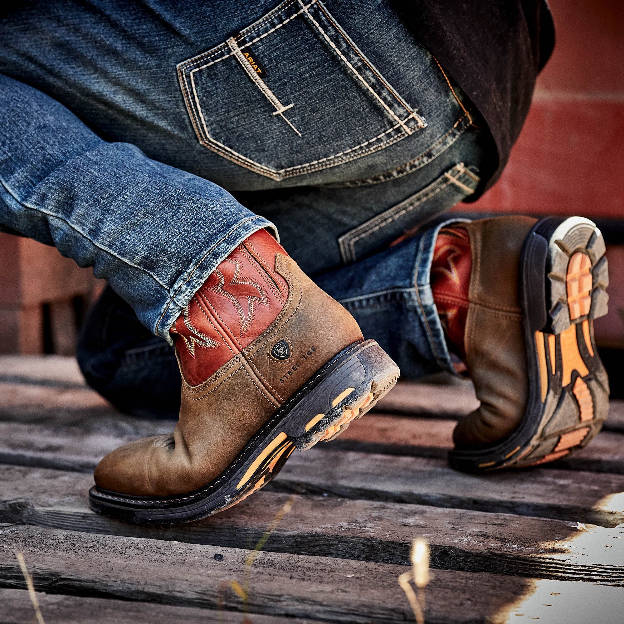 WorkHog Wide Square Toe Steel Toe Work Boot Men - DARK EARTH