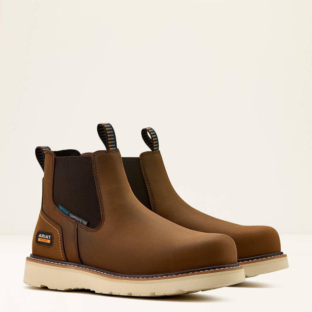 Rebar Wedge Chelsea Waterproof Composite Toe Work Boot Men - DISTRESSED BROWN