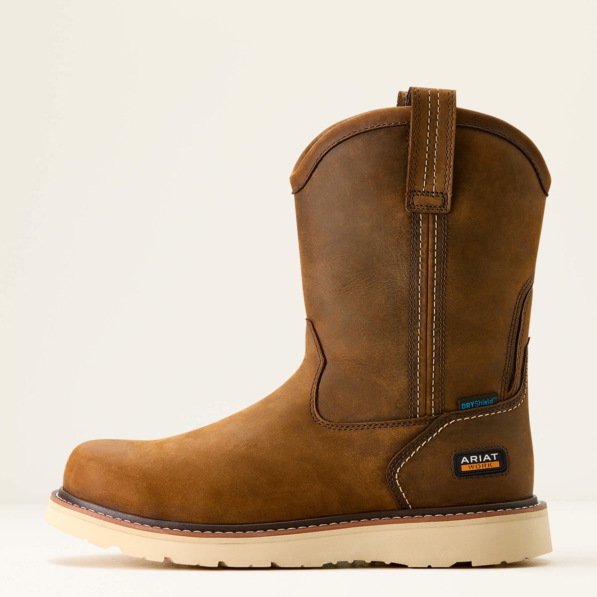 Rebar Wedge Pull-On Waterproof Work Boot Men - DISTRESSED BROWN