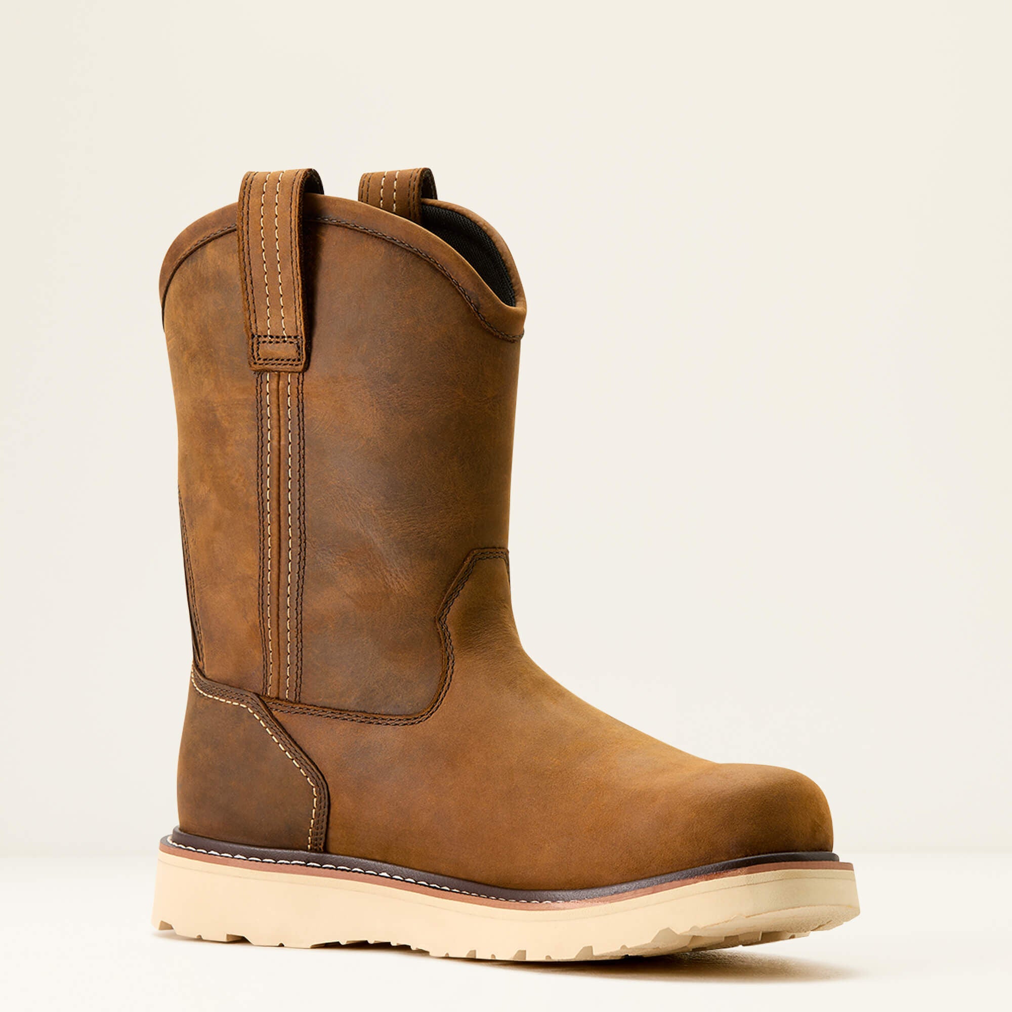 Rebar Wedge Pull-On Waterproof Work Boot Men - DISTRESSED BROWN