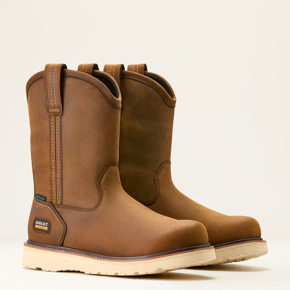 Rebar Wedge Pull-On Waterproof Work Boot Men - DISTRESSED BROWN