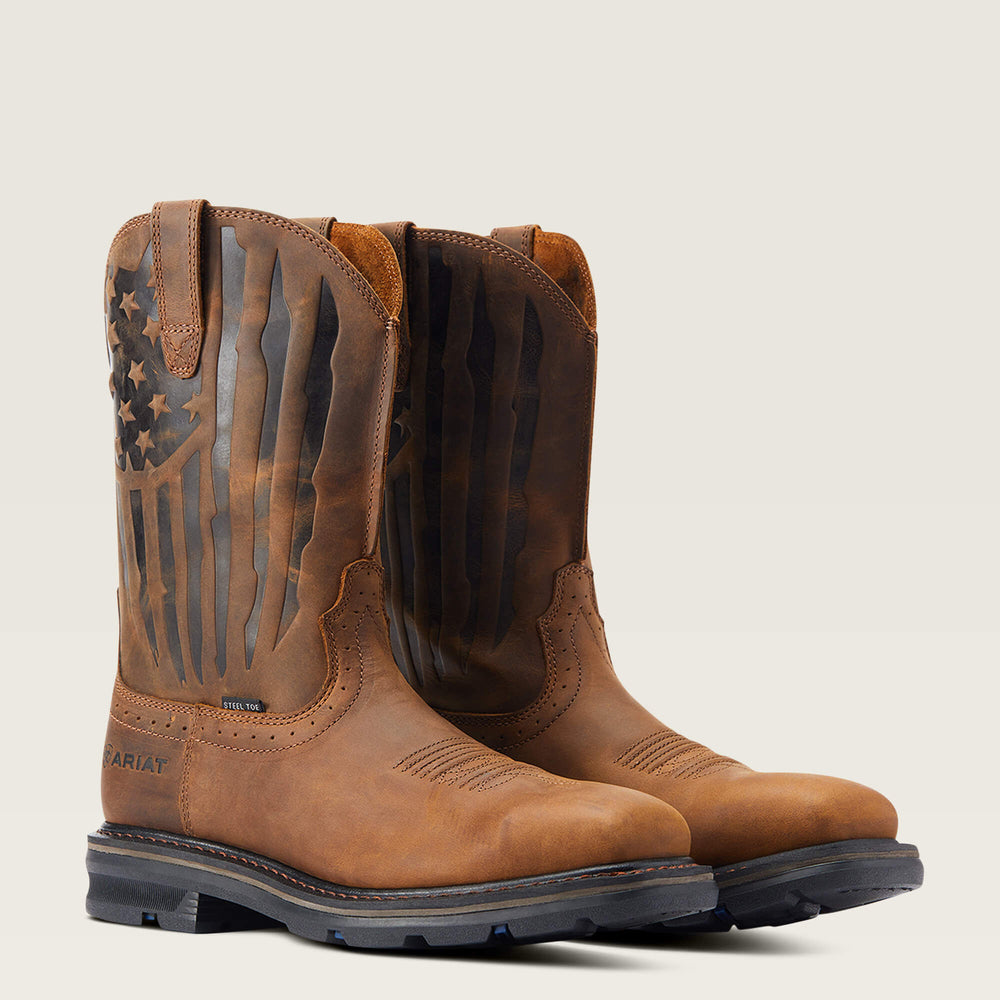 Sierra Shock Shield Patriot Steel Toe Work Boot Men - DISTRESSED BROWN