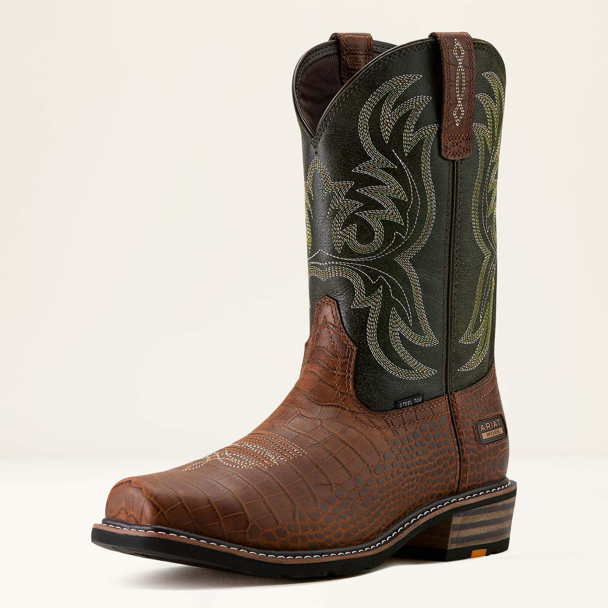 Ironside Square Toe Steel Toe Work Boot Men - BROWN CROCO PRINT/BRAVO BROWN