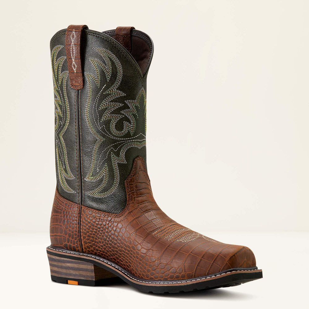 Ironside Square Toe Steel Toe Work Boot Men - BROWN CROCO PRINT/BRAVO BROWN